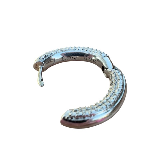 Bradford Exchange Sterling Silver Hoop Diamond Earrings Engraved I Love You 925 - Picture 4 of 5